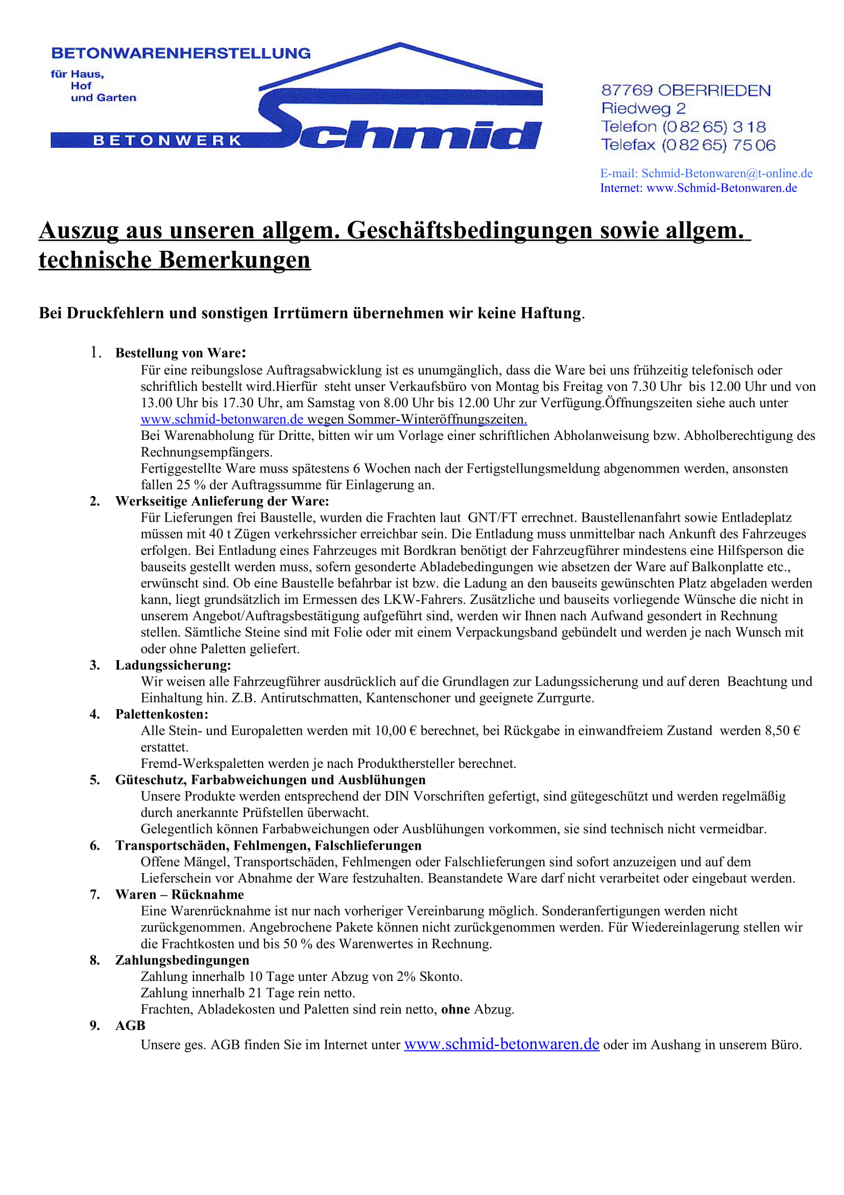 Allgemeine Geschäftsbedingungen